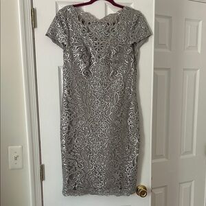 Tadashi Shoji Silver Lace Midi Dress